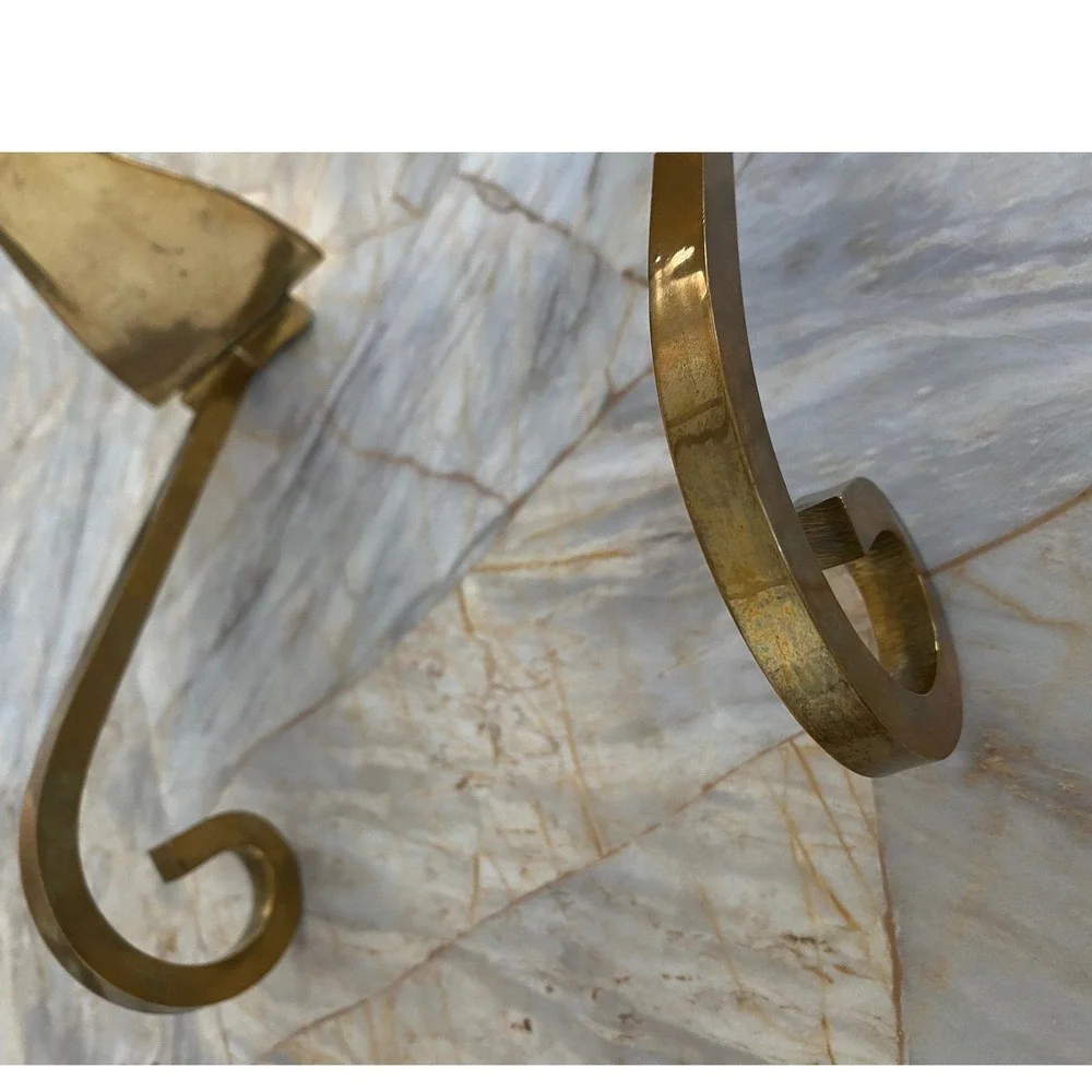 Vintage Solid Brass Christmas Stocking Holders Set of 2 Angel and Dove Gold